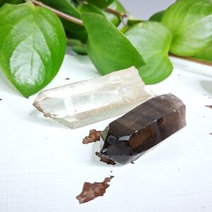 Clear Quartz and Smoky Quartz Crystal Points, 2 Piece